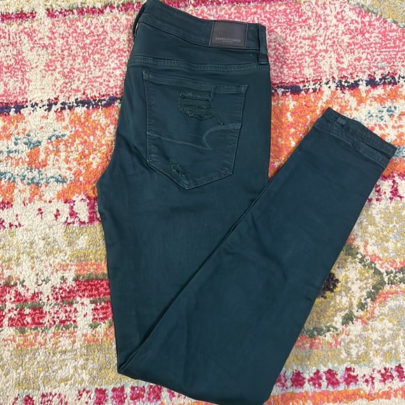 Dark green American Eagle ripped jeggings - Picture 1 of 5